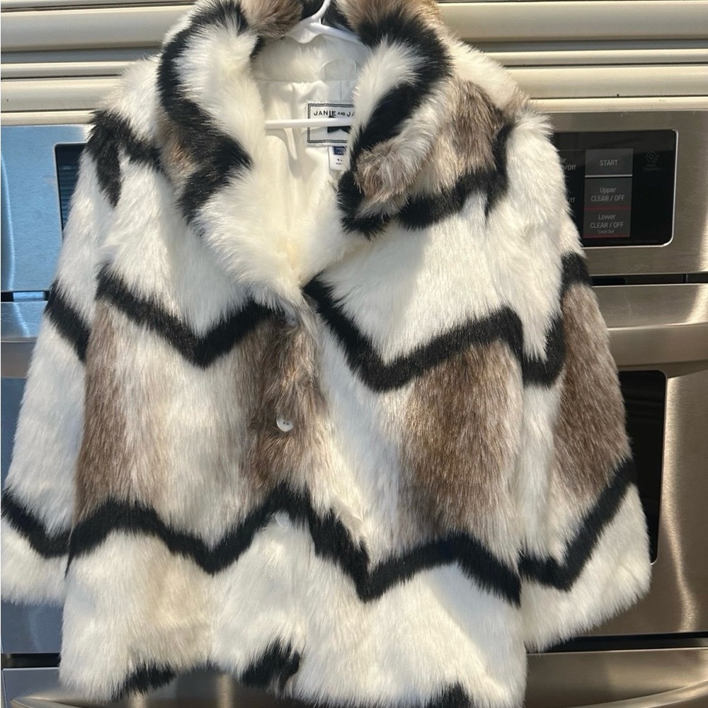 Janie and Jack Faux Fur Chevron Jacket - Black, White, Brown